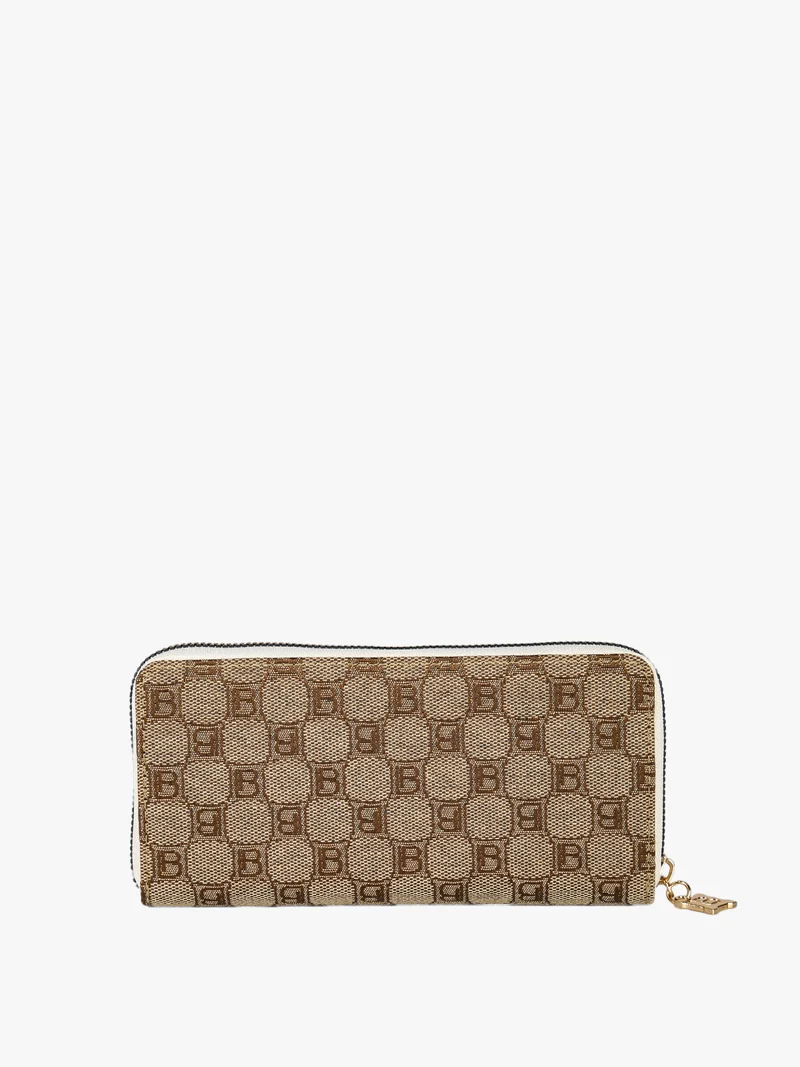 Portafoglio donna in tessuto con stampa monogramma - panna