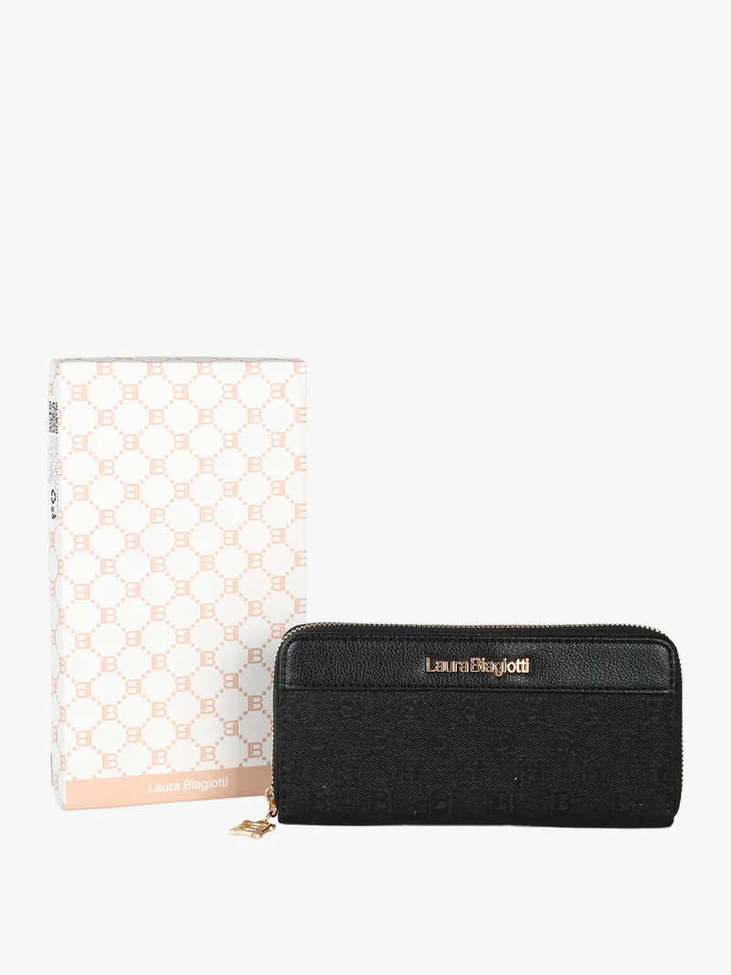 Portafoglio donna in tessuto con stampa monogramma - nero