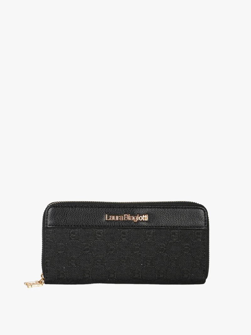 Portafoglio donna in tessuto con stampa monogramma - nero