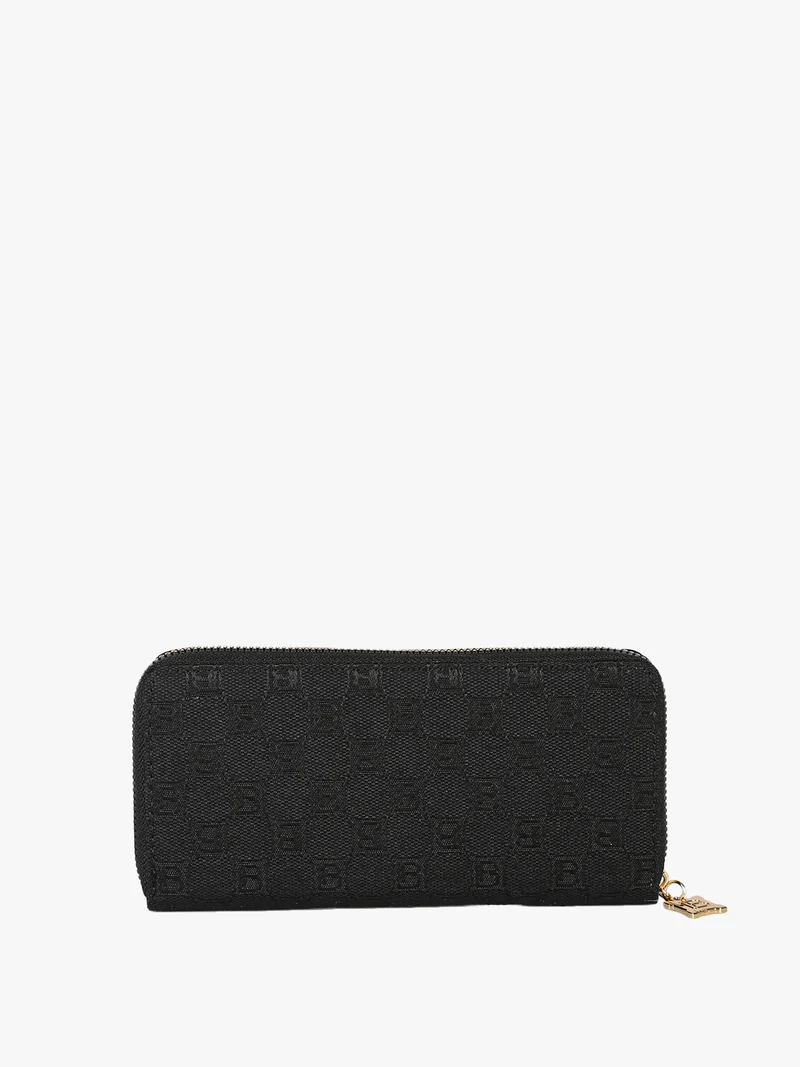 Portafoglio donna in tessuto con stampa monogramma - nero