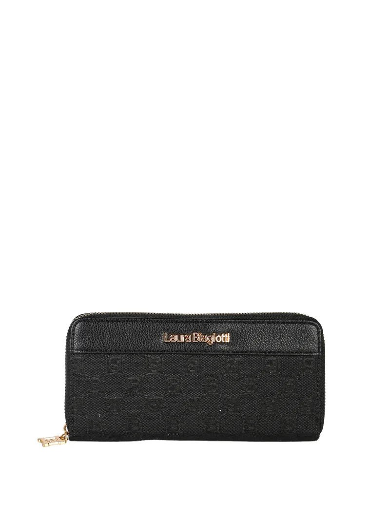 Portafoglio donna in tessuto con stampa monogramma - nero