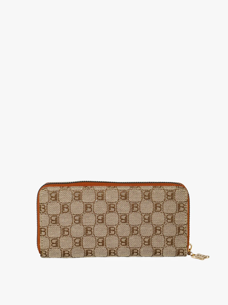 Portafoglio donna in tessuto con stampa monogramma - cuoio