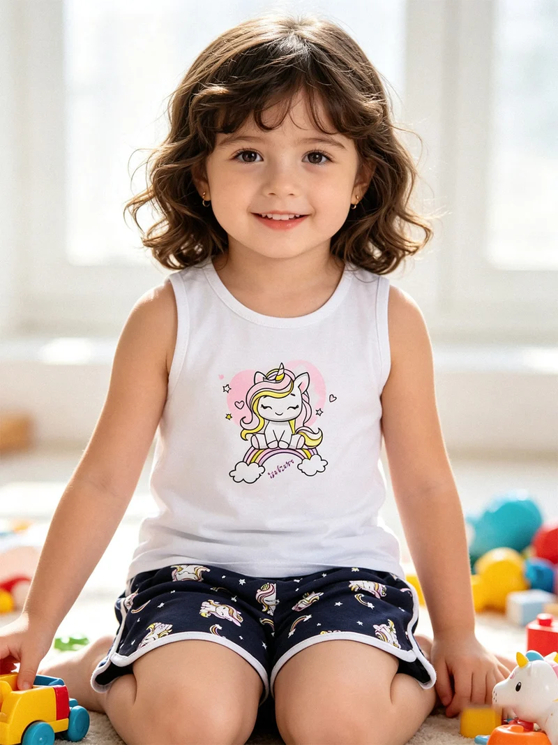 Completo corto da neonata con canotta e shorts - bianco