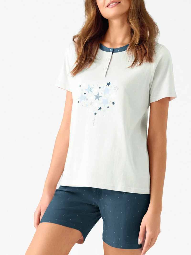 GALAXY Pigiama corto da donna in cotone - panna