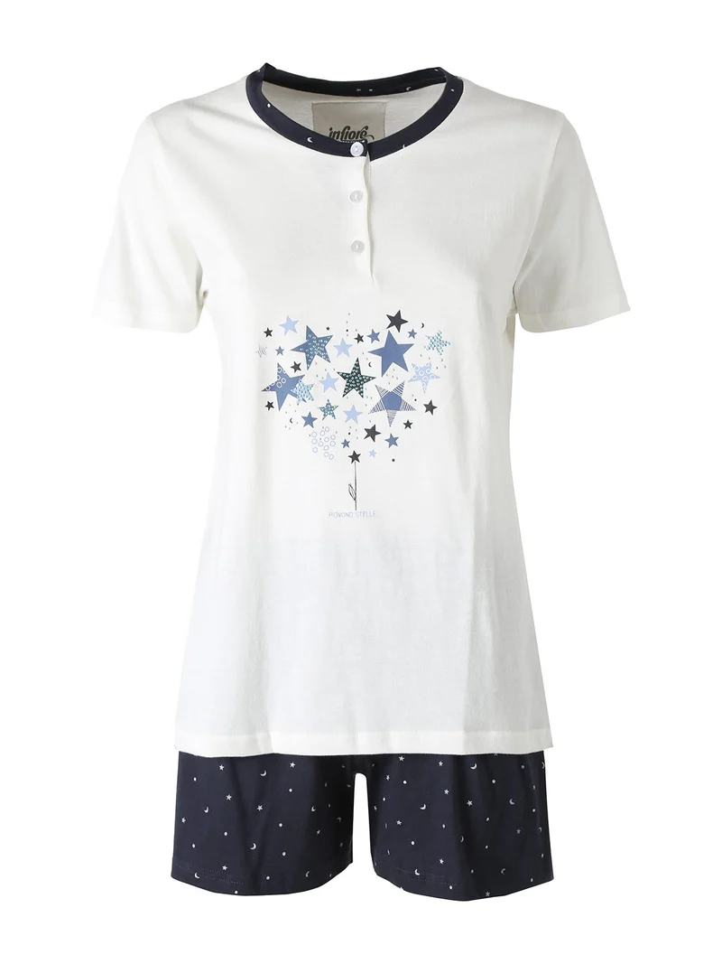 GALAXY Pigiama corto da donna in cotone - panna