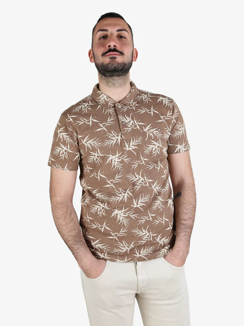 Polo da uomo in cotone a maniche corte con stampe - marrone