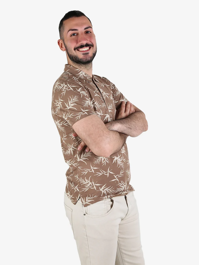 Polo da uomo in cotone a maniche corte con stampe - marrone