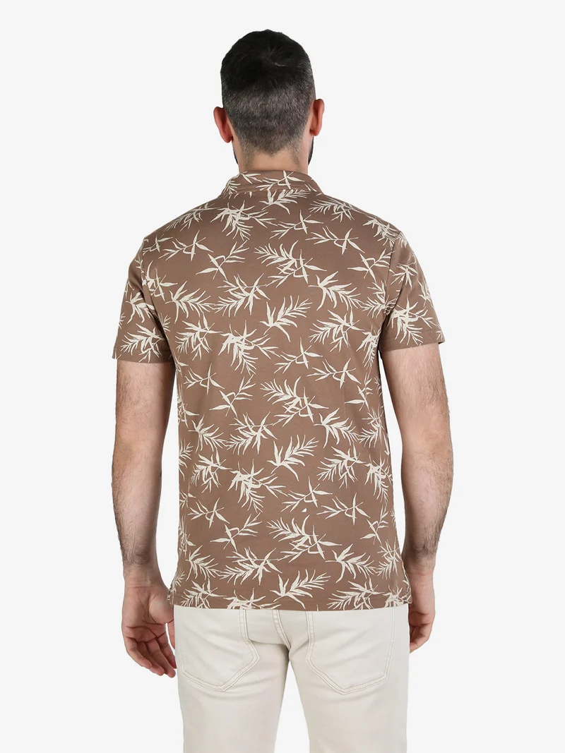 Polo da uomo in cotone a maniche corte con stampe - marrone