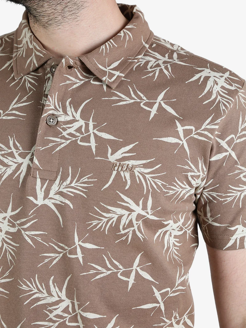 Polo da uomo in cotone a maniche corte con stampe - marrone
