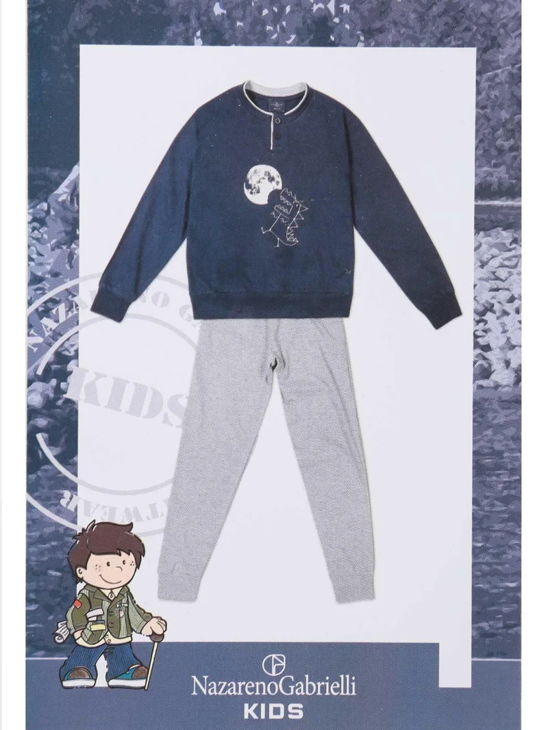 Pigiama lungo da bambino in cotone - blu