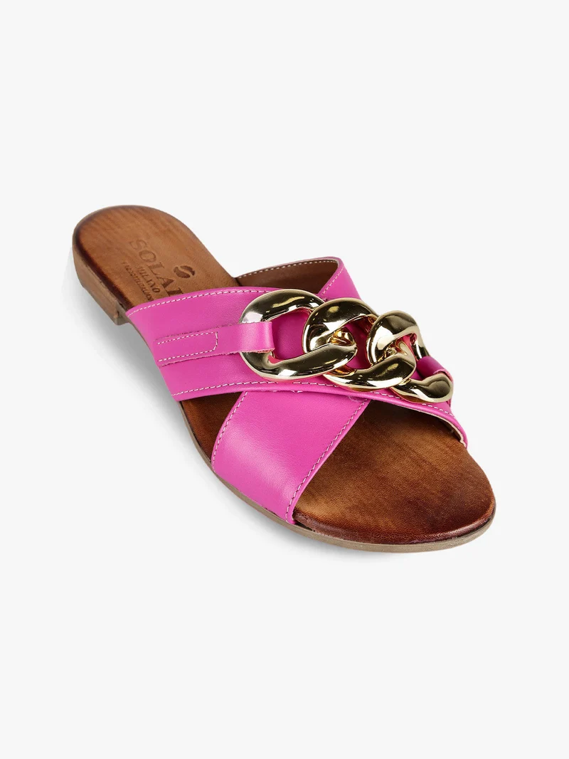 Ciabatte in pelle donna con catena - fucsia