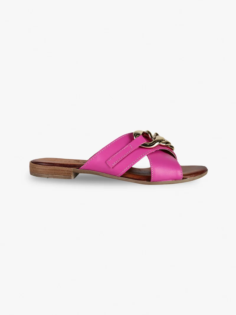 Ciabatte in pelle donna con catena - fucsia
