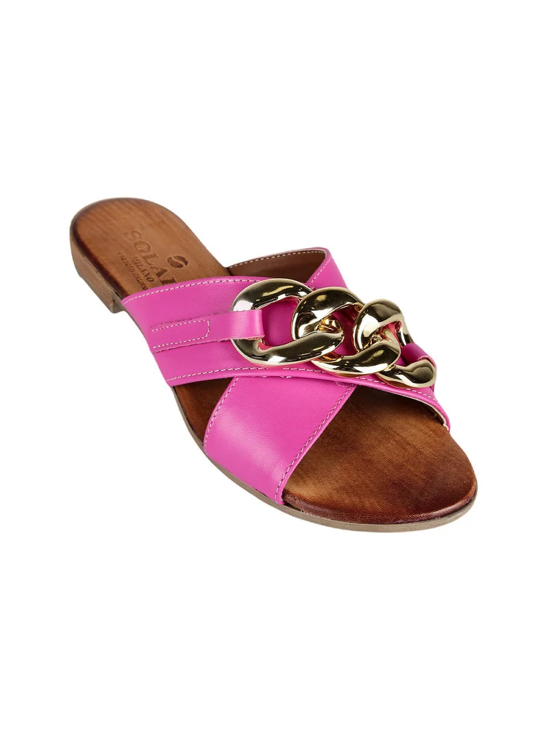 Ciabatte in pelle donna con catena - fucsia