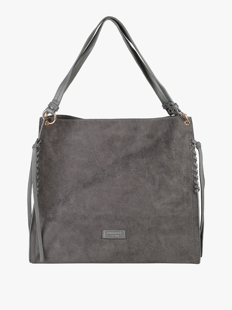 Borsa a spalla da donna in tessuto scamosciato con doppi manici - grigio