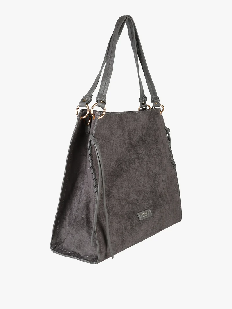 Borsa a spalla da donna in tessuto scamosciato con doppi manici - grigio