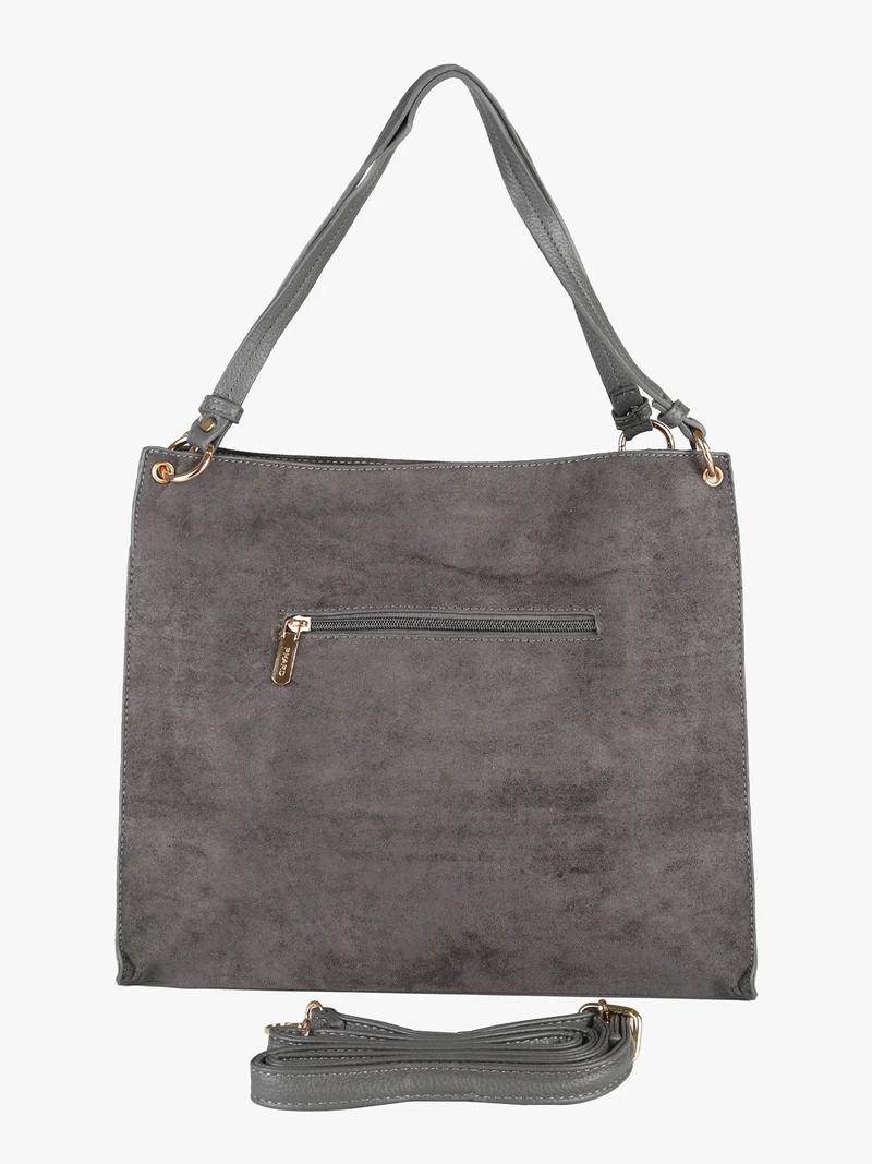 Borsa a spalla da donna in tessuto scamosciato con doppi manici - grigio