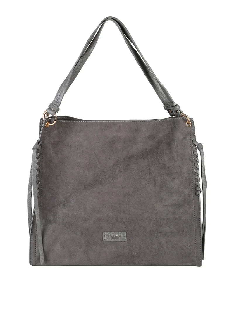 Borsa a spalla da donna in tessuto scamosciato con doppi manici - grigio