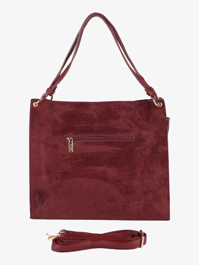 Borsa a spalla da donna in tessuto scamosciato con doppi manici - bordeaux