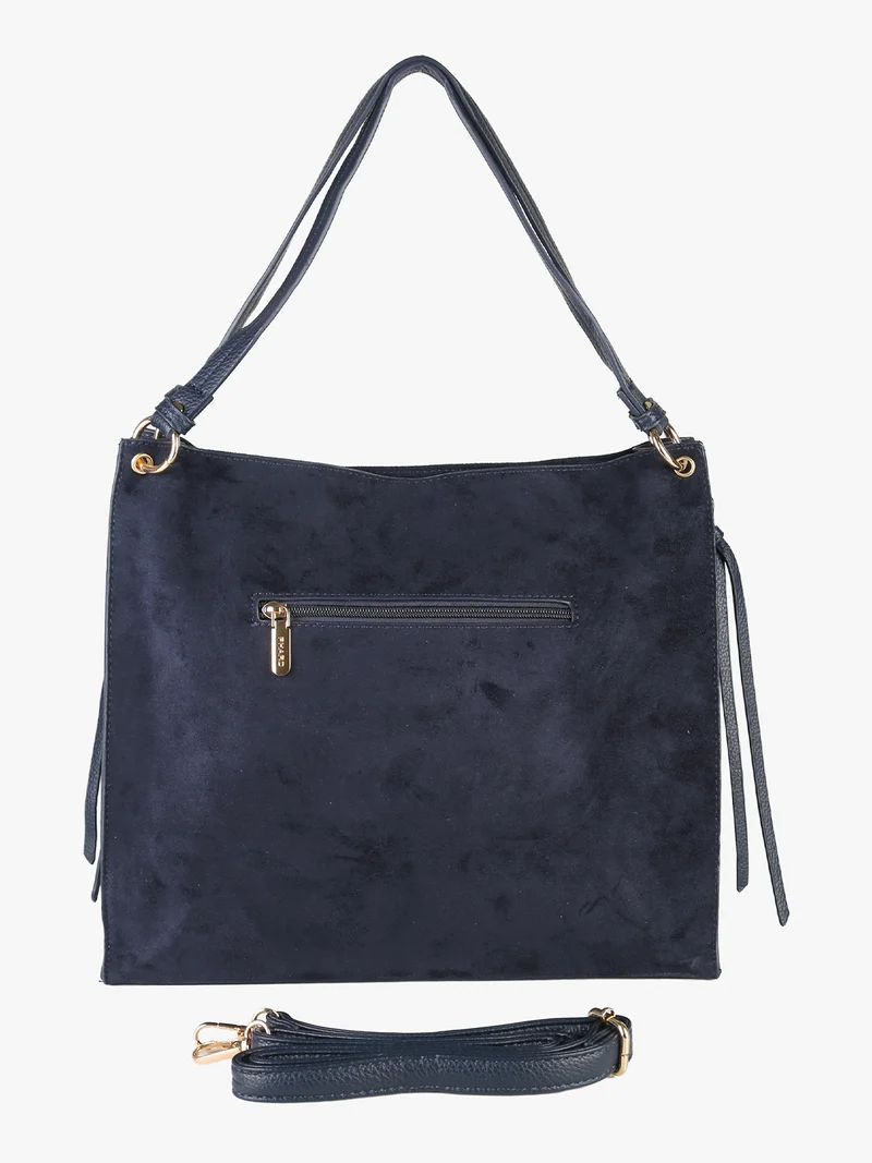 Borsa a spalla da donna in tessuto scamosciato con doppi manici - blu scuro