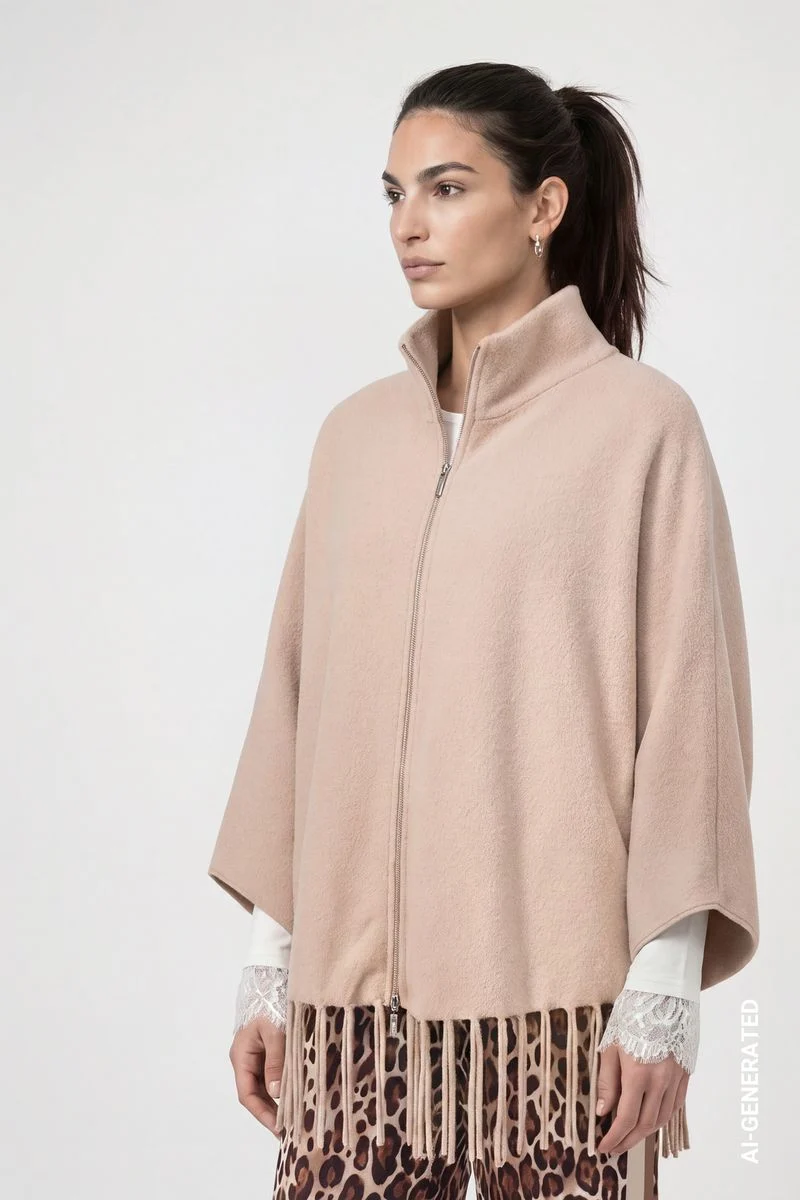 Strickcape mit Fransen