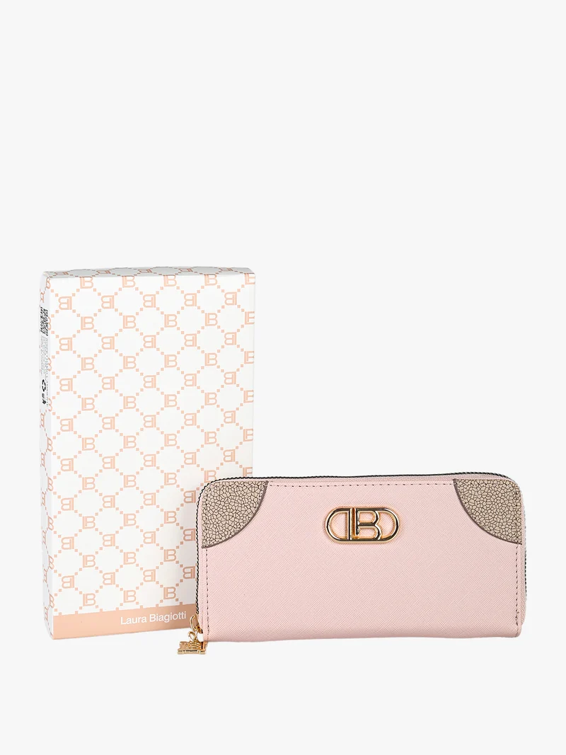 Portafoglio donna in ecopelle con logo dorato - rosa
