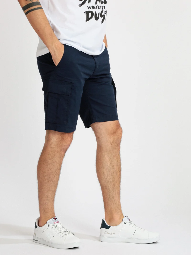 Bermuda cargo in cotone da uomo - blu scuro