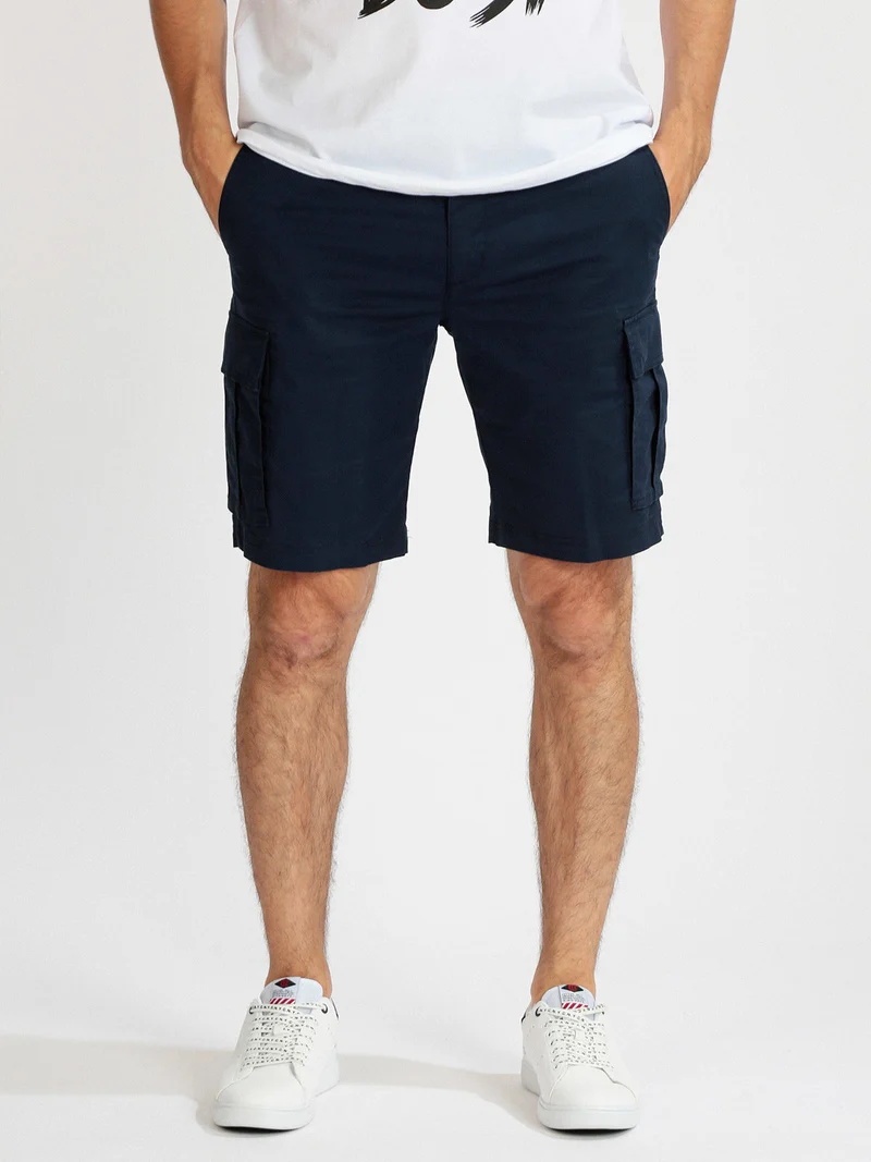 Bermuda cargo in cotone da uomo - blu scuro