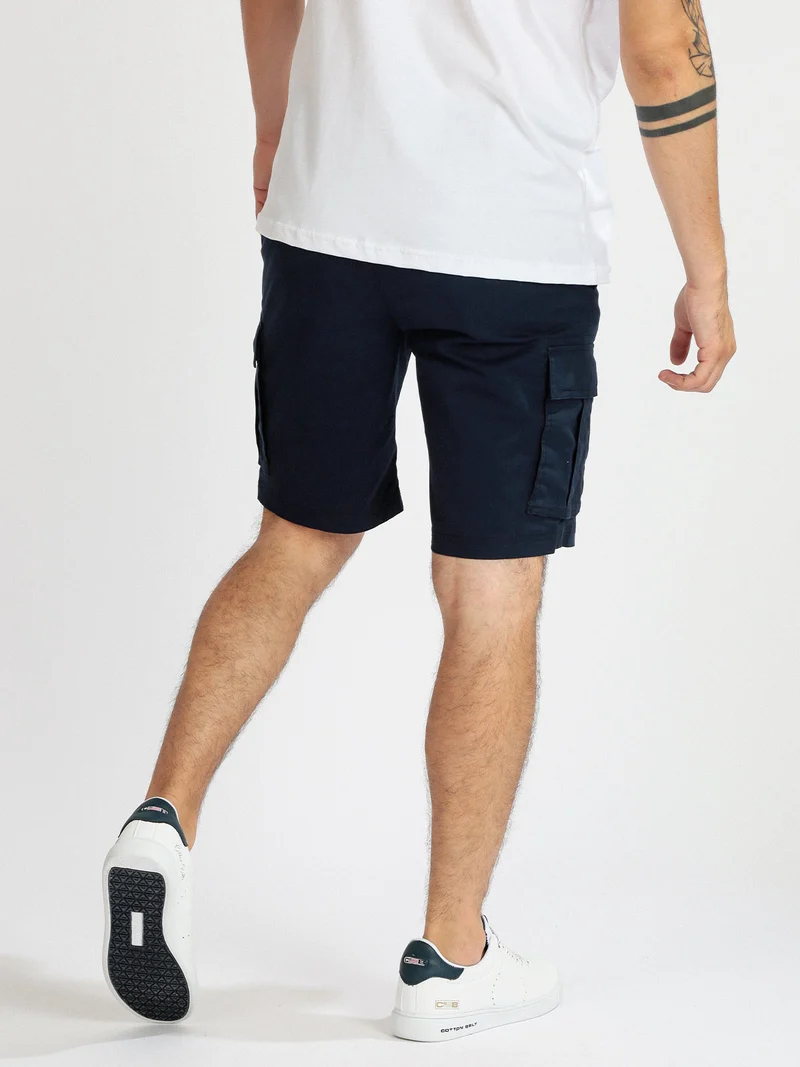 Bermuda cargo in cotone da uomo - blu scuro
