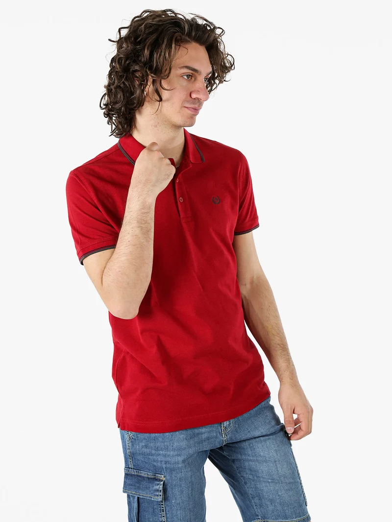 Polo in cotone da uomo a maniche corte - bordeaux