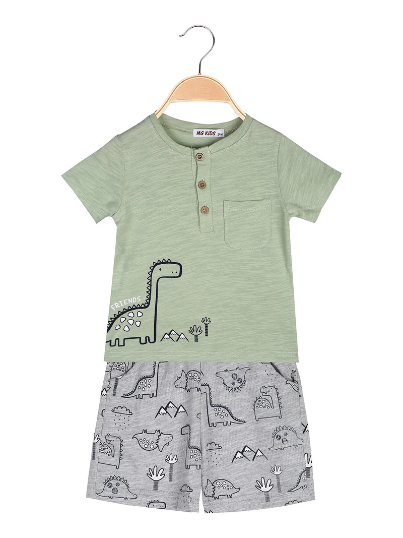 Completo corto da neonato 2 pezzi con t-shirt e bermuda in cotone - acqua marina