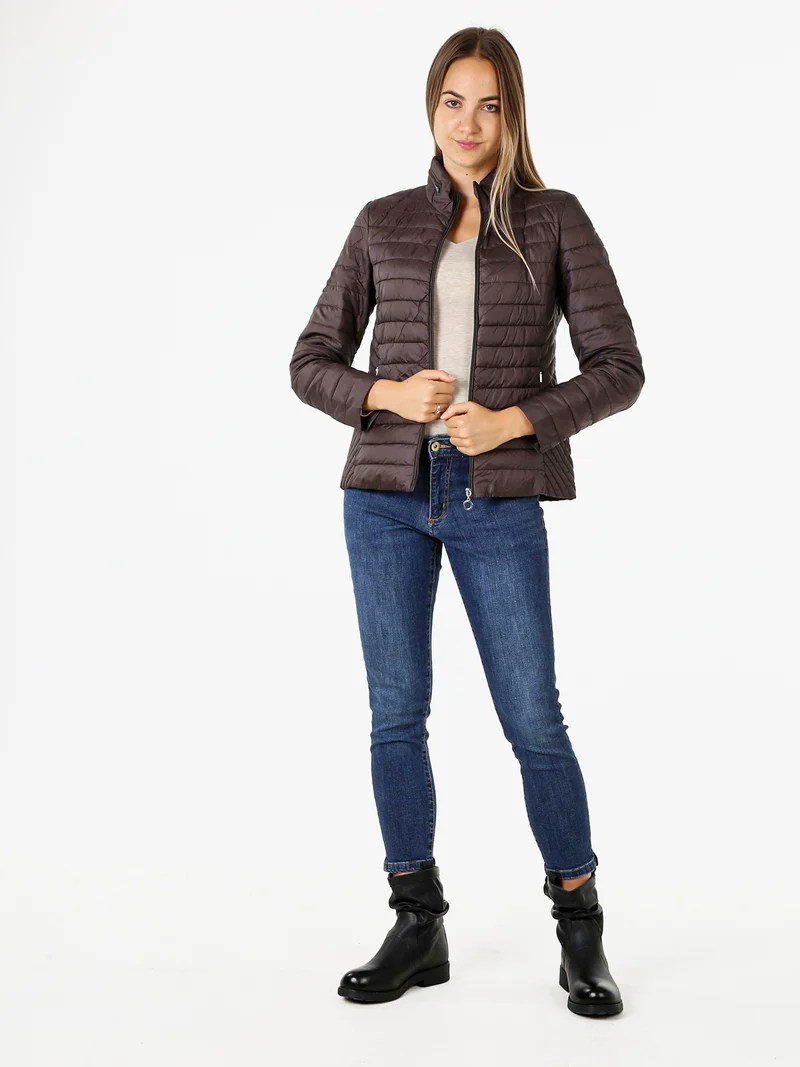 Giubbino donna modello 100 grammi con zip - moro