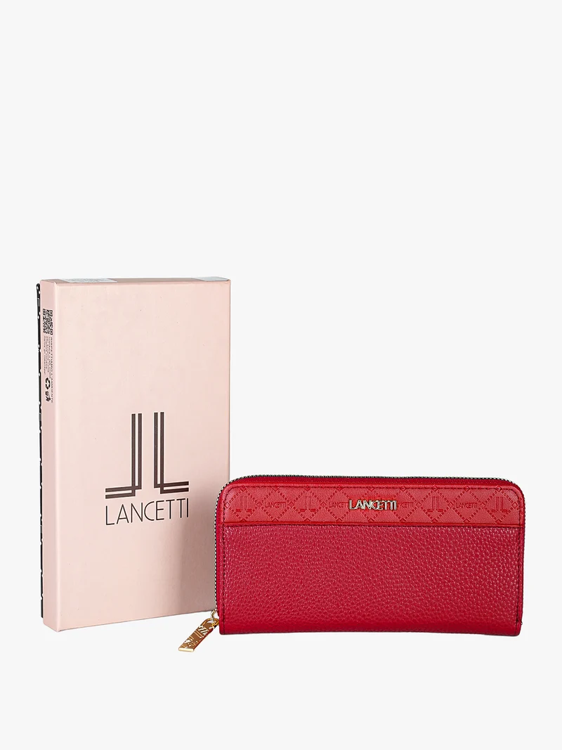 Portafoglio donna rettangolare in ecopelle con zip - rosso