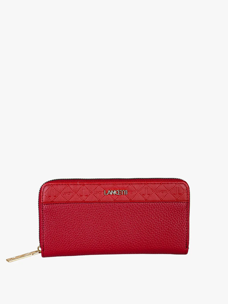 Portafoglio donna rettangolare in ecopelle con zip - rosso