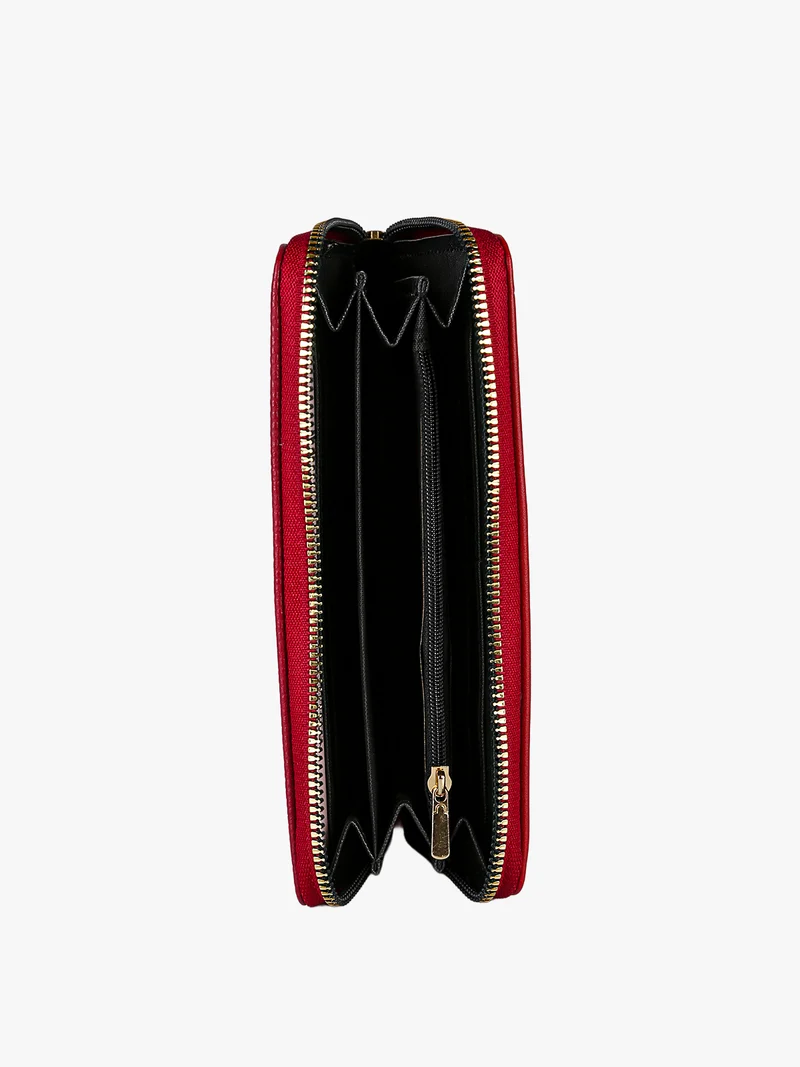 Portafoglio donna rettangolare in ecopelle con zip - rosso