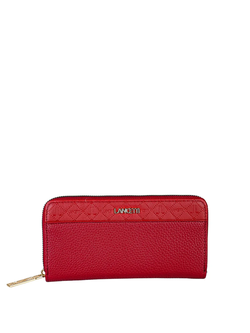 Portafoglio donna rettangolare in ecopelle con zip - rosso