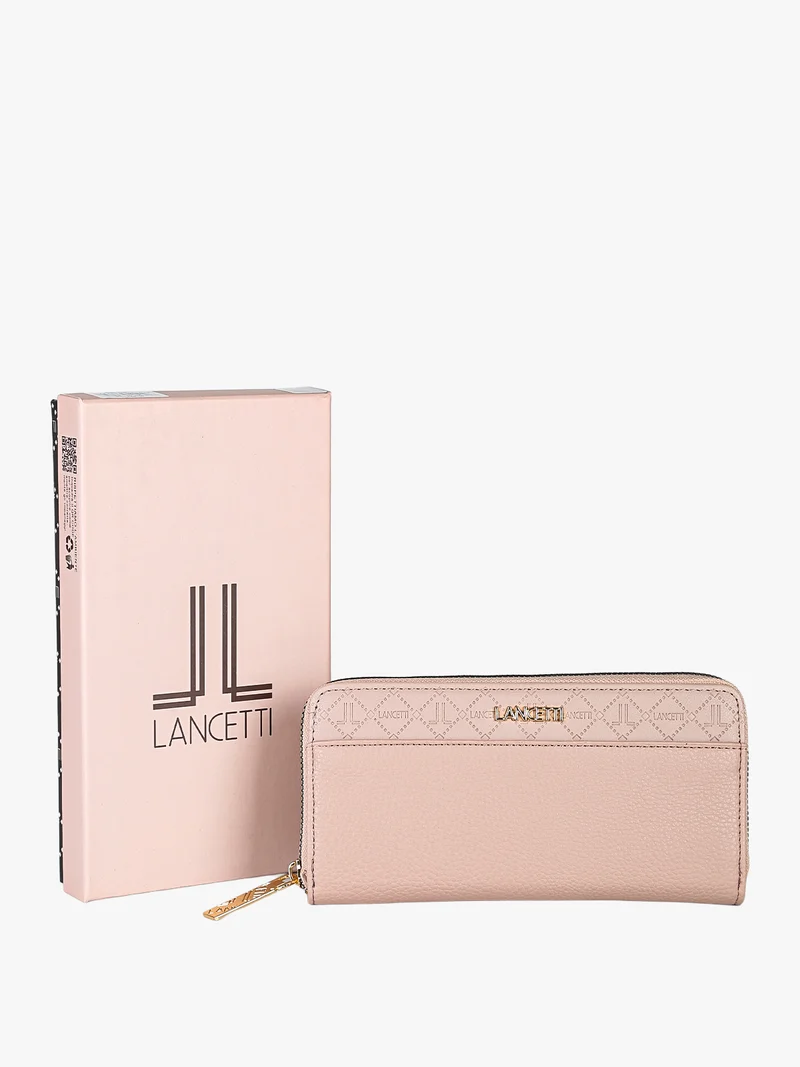 Portafoglio donna rettangolare in ecopelle con zip - rosa