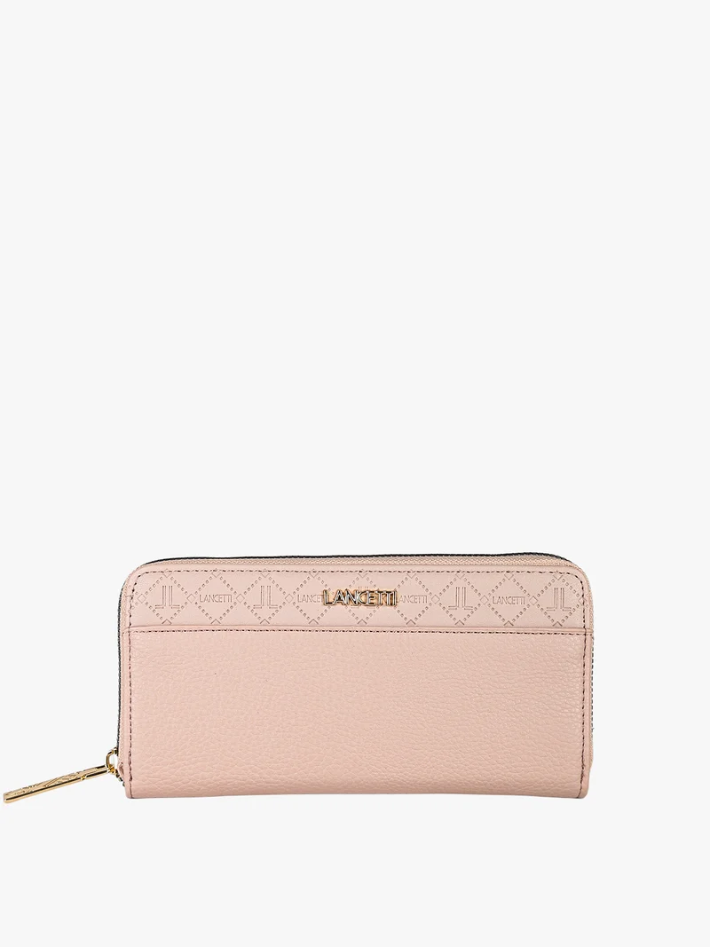Portafoglio donna rettangolare in ecopelle con zip - rosa