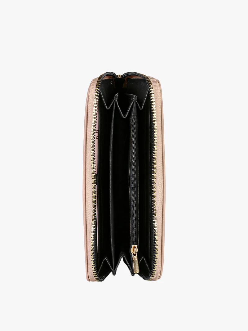 Portafoglio donna rettangolare in ecopelle con zip - rosa