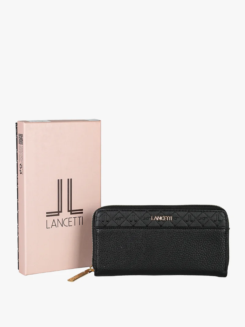 Portafoglio donna rettangolare in ecopelle con zip - nero