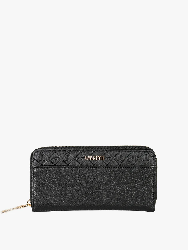 Portafoglio donna rettangolare in ecopelle con zip - nero