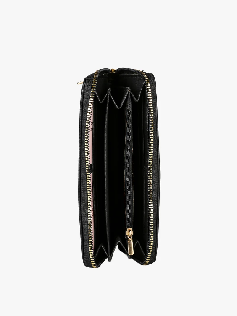 Portafoglio donna rettangolare in ecopelle con zip - nero