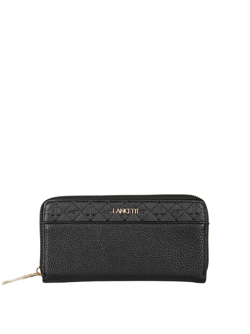 Portafoglio donna rettangolare in ecopelle con zip - nero
