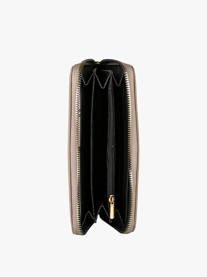 Portafoglio donna rettangolare in ecopelle con zip - fango