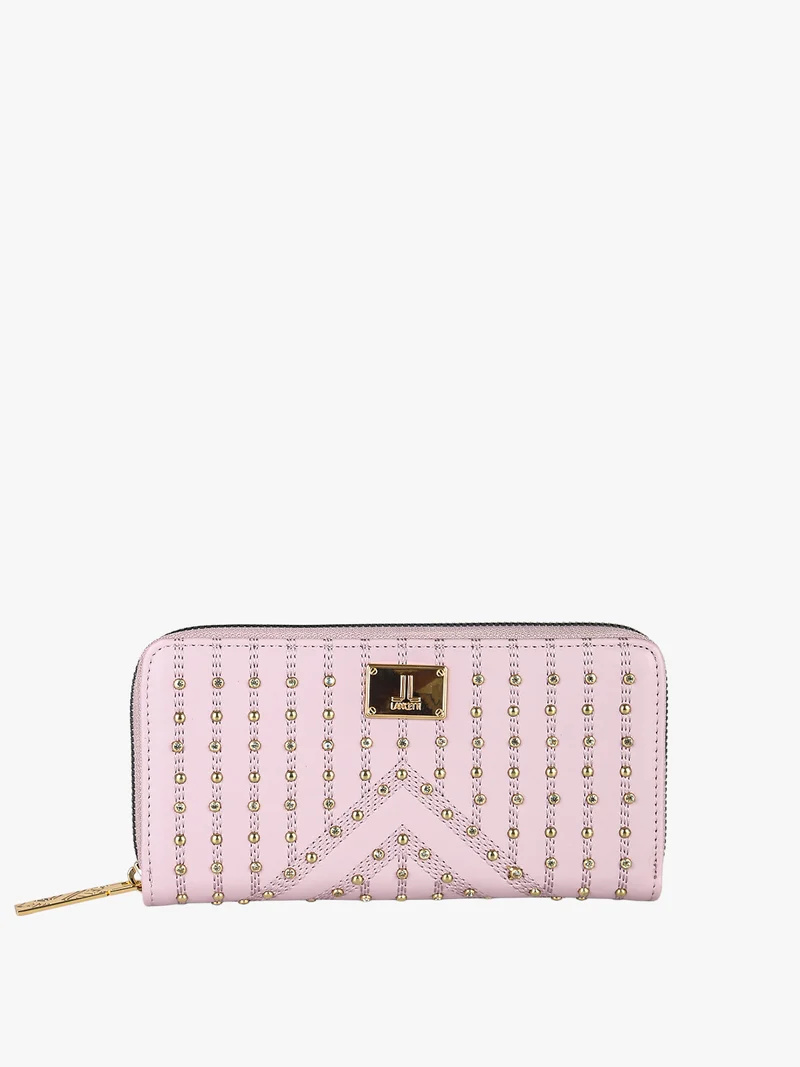 Portafoglio donna rettangolare con borchie e strass - rosa