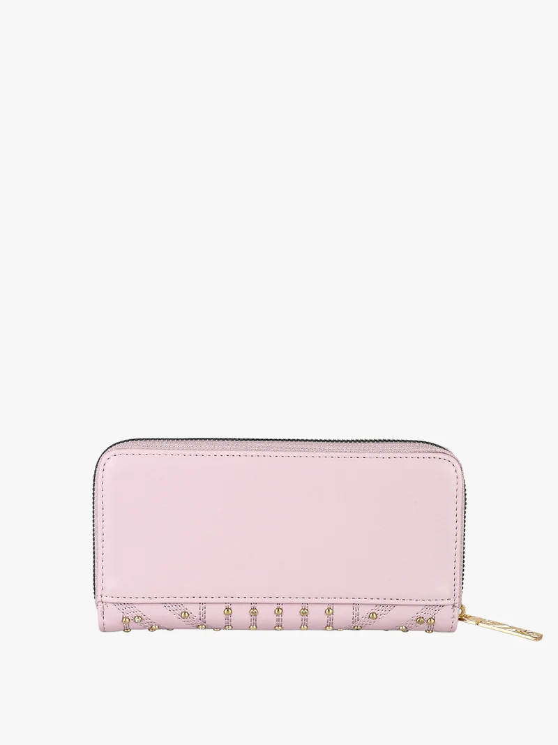 Portafoglio donna rettangolare con borchie e strass - rosa