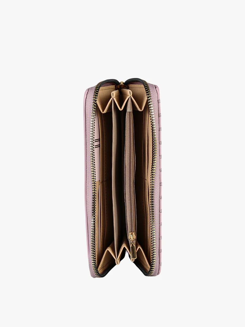 Portafoglio donna rettangolare con borchie e strass - rosa