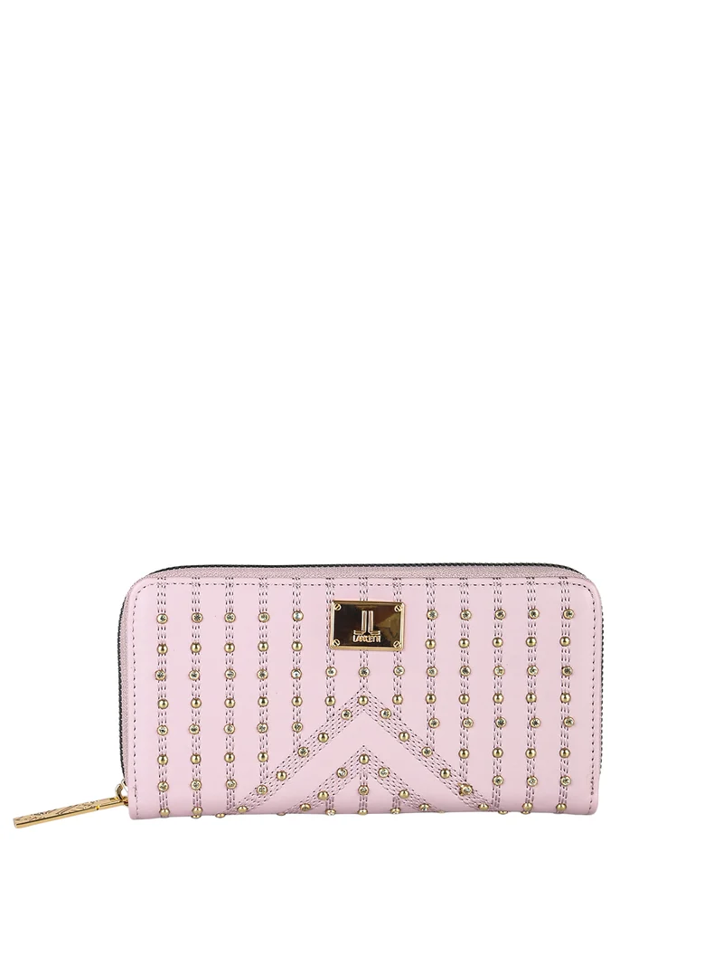 Portafoglio donna rettangolare con borchie e strass - rosa