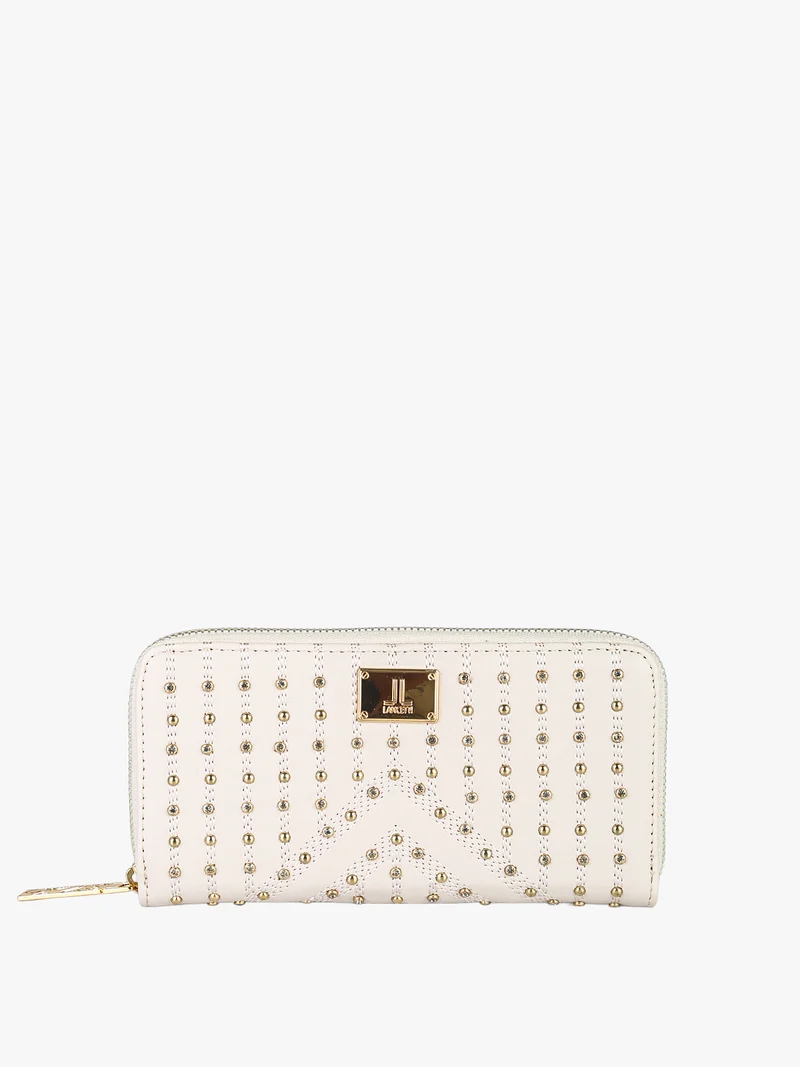 Portafoglio donna rettangolare con borchie e strass - perla