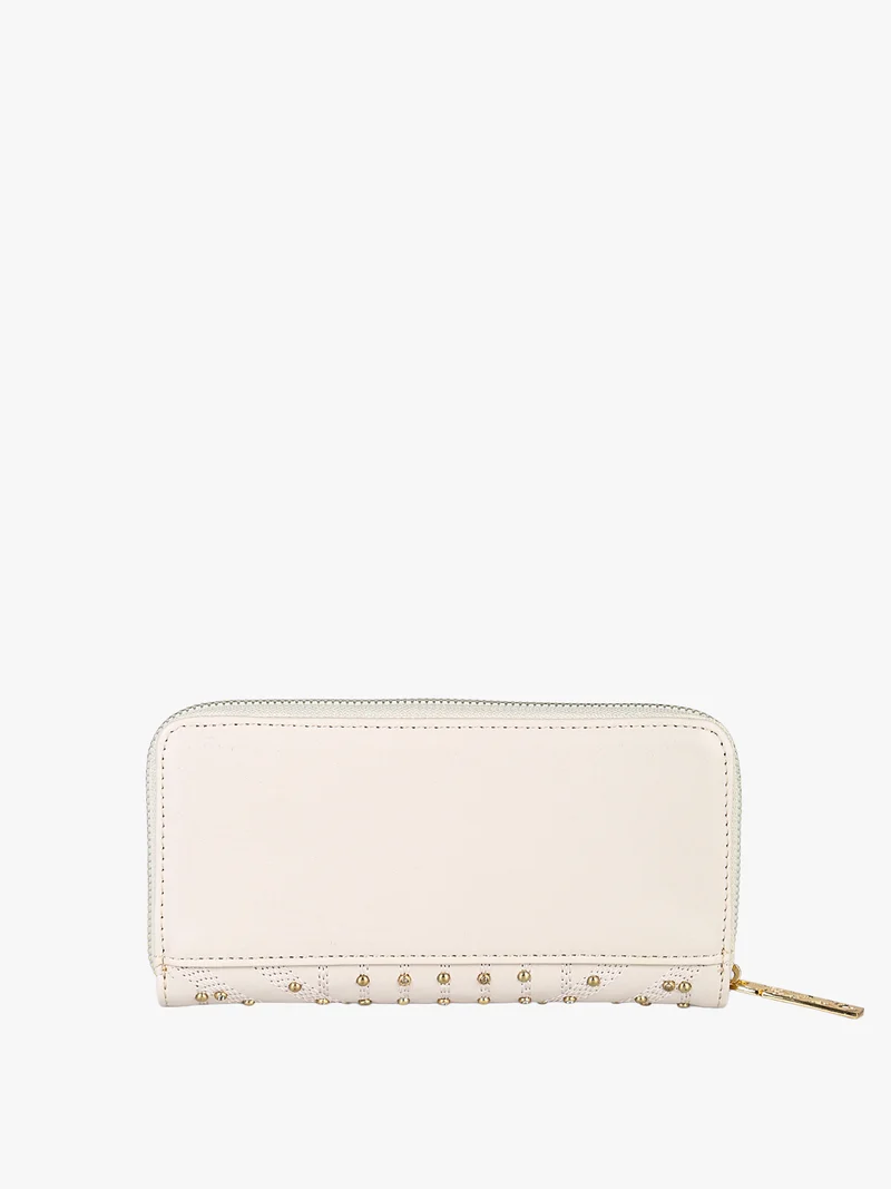 Portafoglio donna rettangolare con borchie e strass - perla