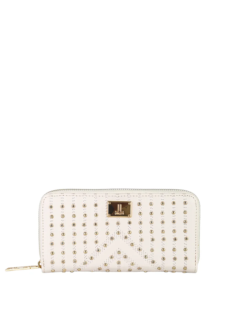 Portafoglio donna rettangolare con borchie e strass - perla